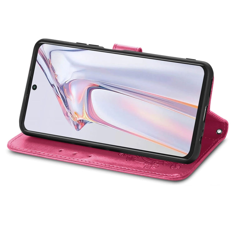 For Blackview A100 Four-leaf Clasp Embossed Buckle Mobile Phone Protection Leather Case with Lanyard & Card Slot & Wallet & Bracket Function(Magenta) - More Brand by PMC TechLife | Online Shopping South Africa | PMC TechLife