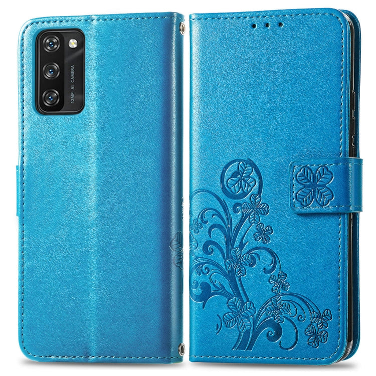 For Blackview A100 Four-leaf Clasp Embossed Buckle Mobile Phone Protection Leather Case with Lanyard & Card Slot & Wallet & Bracket Function(Blue) - More Brand by PMC TechLife | Online Shopping South Africa | PMC TechLife | Buy Now Pay Later Mobicred