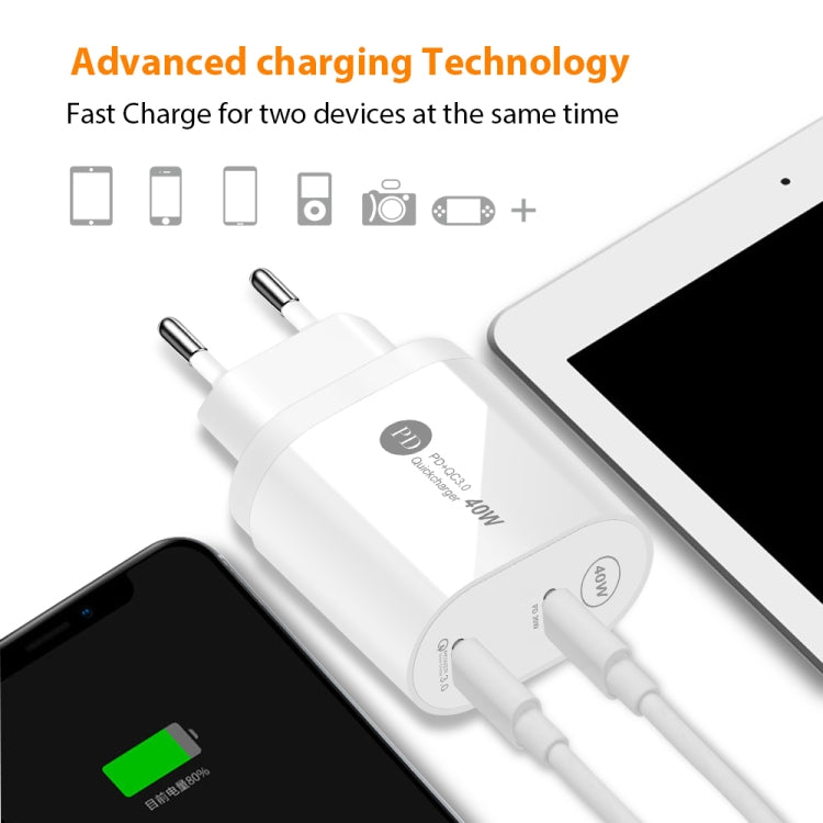002 40W Dual Port PD USB-C / Type-C Fast Charger for iPhone / iPad Series, UK Plug(Black) - free shipping - PMC Jewellery - Order now!
