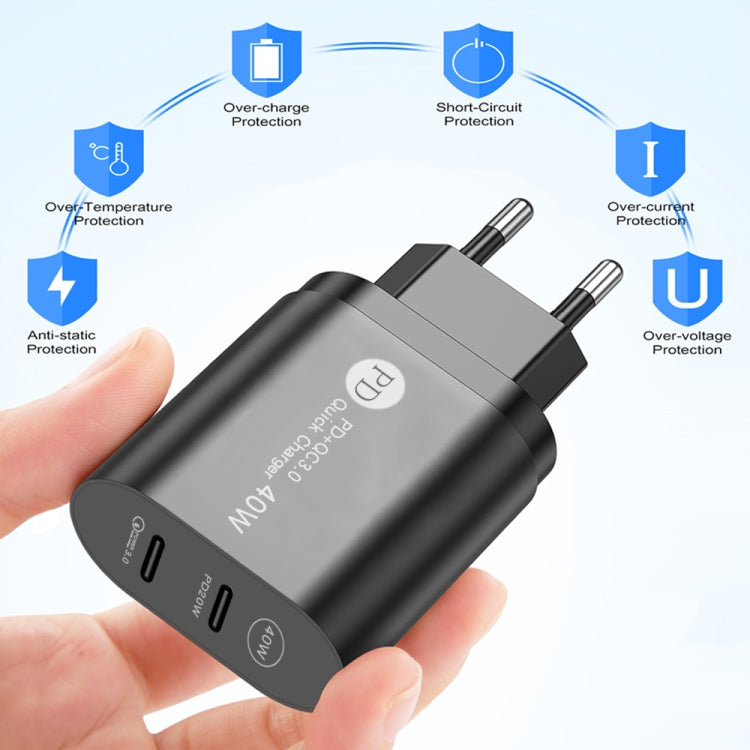 002 40W Dual Port PD USB-C / Type-C Fast Charger for iPhone / iPad Series, UK Plug(Black) - free shipping - PMC Jewellery - Order now!