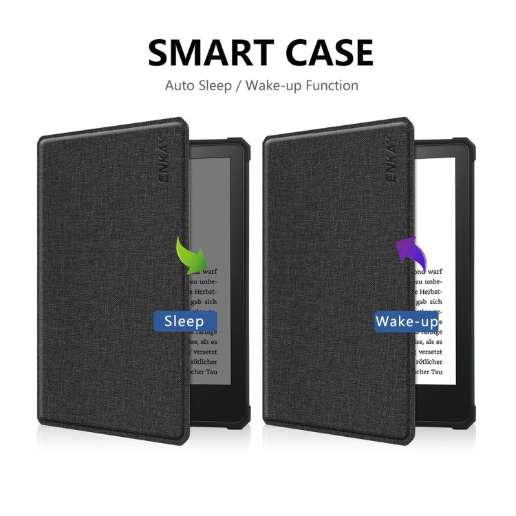 For Amazon Kindle Paperwhite 5 2021 ENKAY Solid Color Denim Texture Horizontal Flip Leather Tablet Case with Sleep / Wake-up Function(Black) - free shipping - PMC TechLife - Order now!