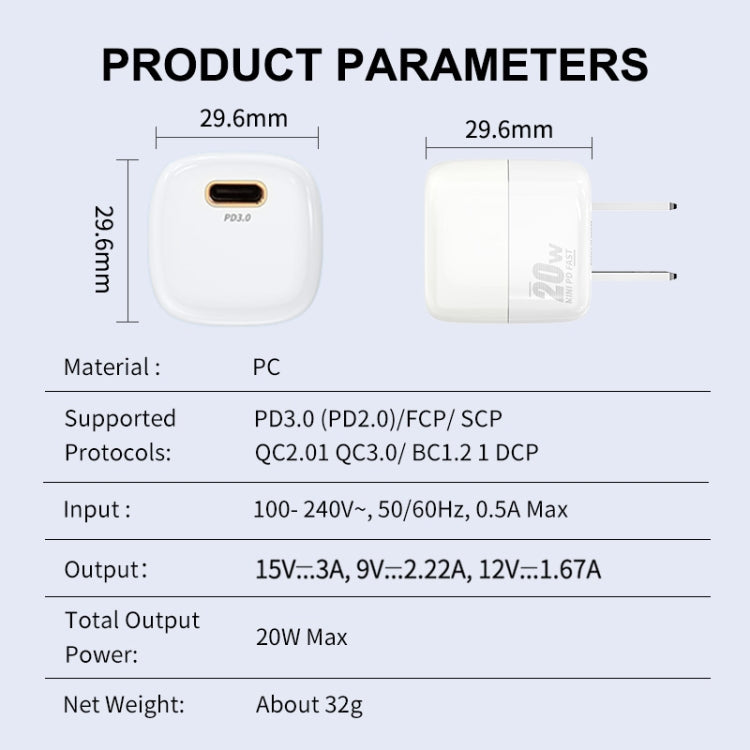 ENKAY APQ-011 Mini PD 20W USB-C / Type-C Port Fast Charger, US Plug(Black) - free shipping - PMC TechLife - Order now!