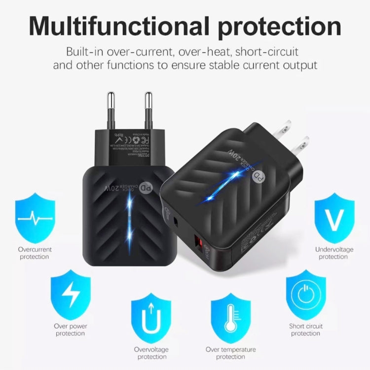 PD03 20W Type-C + QC3.0 USB Charger with Indicator Light, US Plug(Black) - USB Charger by PMC Jewellery | Online Shopping South Africa | PMC Jewellery | Buy Now Pay Later Mobicred