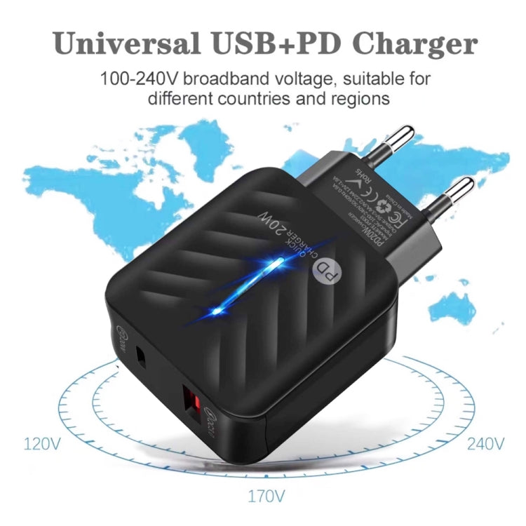 PD03 20W Type-C + QC3.0 USB Charger with Indicator Light, EU Plug(Black) - USB Charger by PMC Jewellery | Online Shopping South Africa | PMC Jewellery | Buy Now Pay Later Mobicred