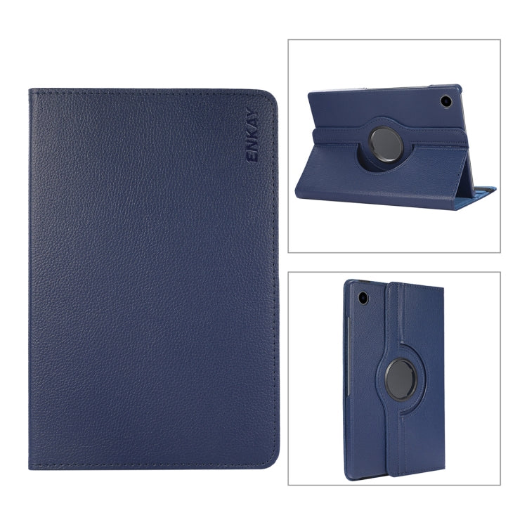 For Samsung Galaxy Tab A8 10.5 2021 X200/X205 ENKAY 360 Degree Rotation Litchi Leather Smart Case(Dark Blue) - free shipping - PMc TechLife - Order now!