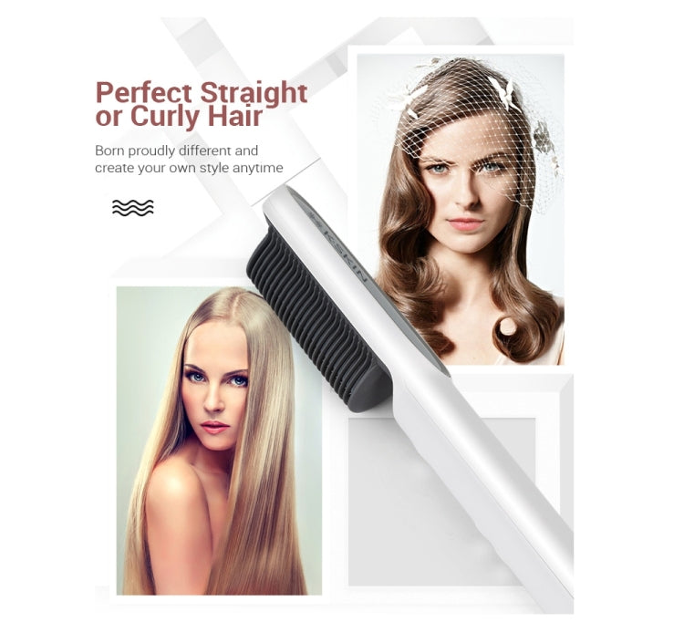 K-SKIN KD380 Hair Straightener Electric Straight Hair Curler Comb Brush PTC Heating Ceramic Straight Hair Brush, EU Plug(White) - free shipping - PMC TechLife - Order now!