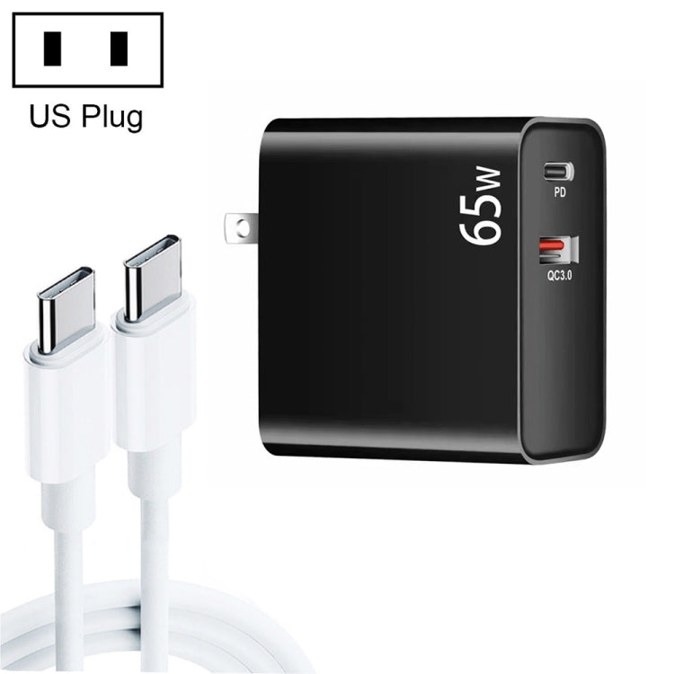 PD-65W USB-C / Type-C + QC3. 0 USB Laptop Charging Adapter + 2m USB-C / Type-C to USB-C / Type-C Data Cable Set, US Plug(Black) - Cable & Adapter by PMC Jewellery | Online Shopping South Africa | PMC Jewellery | Buy Now Pay Later Mobicred