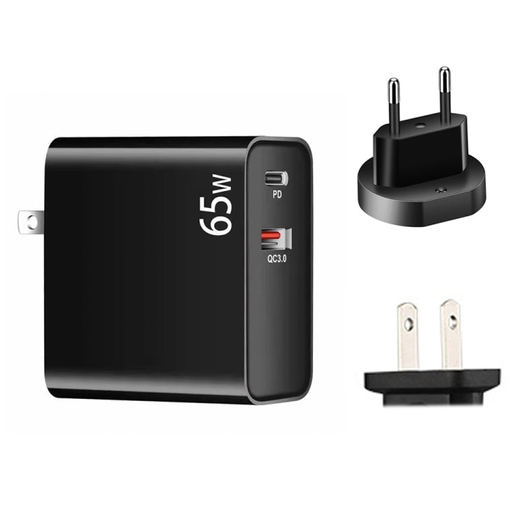PD-65W USB-C / Type-C + QC3. 0 USB Laptop Charging Adapter + 2m USB-C / Type-C to USB-C / Type-C Data Cable Set, EU Plug / US Plug(Black) - Cable & Adapter by PMC Jewellery | Online Shopping South Africa | PMC Jewellery | Buy Now Pay Later Mobicred