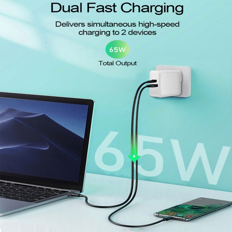 PD-65W USB-C / Type-C + QC3. 0 USB Laptop Charging Adapter + 2m USB-C / Type-C to USB-C / Type-C Data Cable Set, AU Plug / US Plug(Black) - Cable & Adapter by PMC Jewellery | Online Shopping South Africa | PMC Jewellery | Buy Now Pay Later Mobicred