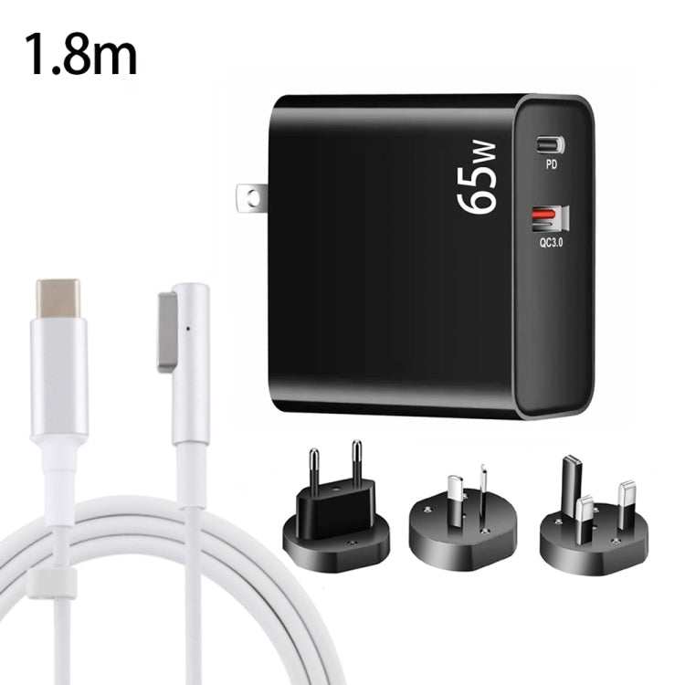 PD-65W USB-C / Type-C + QC3. 0 USB Laptop Charging Adapter + 1.8m USB-C / Type-C to MagSafe 1 / L Head Data Cable,  AU Plug / EU Plug / US Plug / UK Plug(Black) - Cable & Adapter by PMC Jewellery | Online Shopping South Africa | PMC Jewellery | Buy Now Pay Later Mobicred