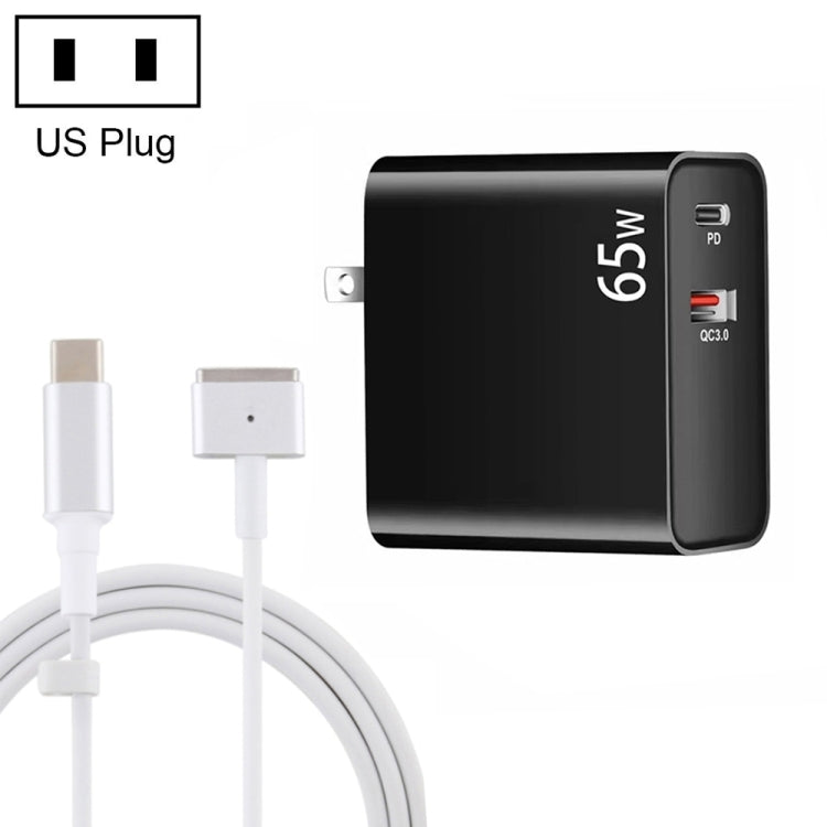 PD-65W USB-C / Type-C + QC3. 0 USB Laptop Charging Adapter + 1.8m USB-C / Type-C to MagSafe 2 / T Head Data Cable, US Plug(Black) - free shipping - PMC Jewellery - Order now!