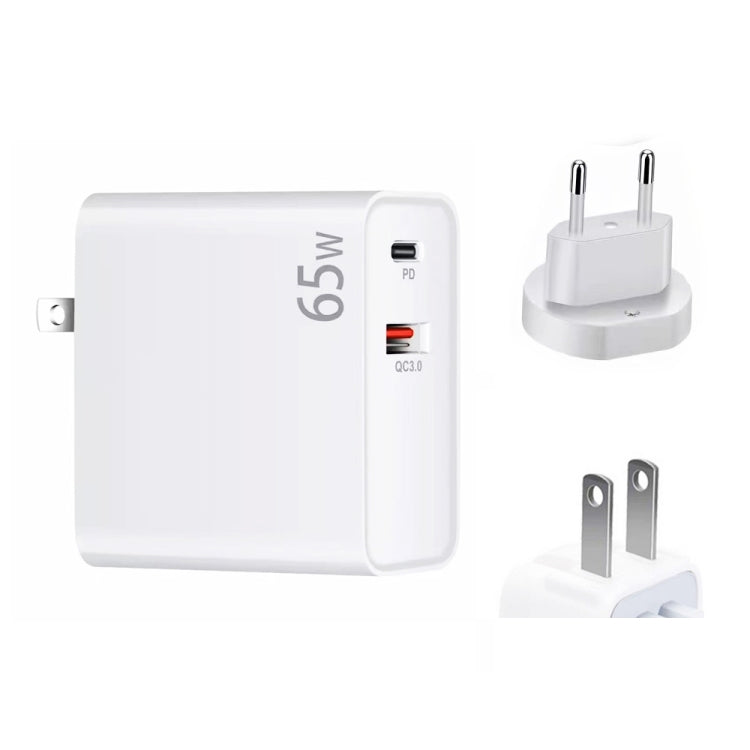 PD-65W USB-C / Type-C + QC3. 0 USB Laptop Charging Adapter + 1.8m USB-C / Type-C to MagSafe 2 / T Head Data Cable, EU Plug / US Plug(White) - Cable & Adapter by PMC Jewellery | Online Shopping South Africa | PMC Jewellery | Buy Now Pay Later Mobicred