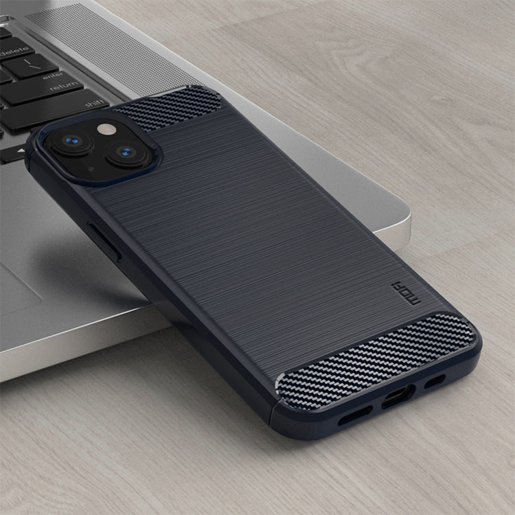 For iPhone 14 MOFI Gentleness Brushed Texture Carbon Fiber TPU Phone Case (Blue) - iPhone 14 Cases by MOFI | Online Shopping South Africa | PMC TechLife