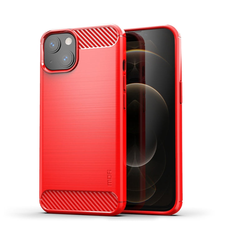 For iPhone 14 MOFI Gentleness Brushed Texture Carbon Fiber TPU Phone Case (Red) - iPhone 14 Cases by MOFI | Online Shopping South Africa | PMC TechLife | Buy Now Pay Later Mobicred