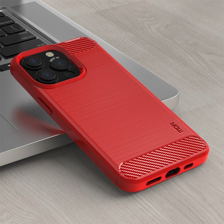 For iPhone 14 Pro Max MOFI Gentleness Brushed Texture Carbon Fiber TPU Phone Case (Red) - free shipping - PMC TechLife - Order now!