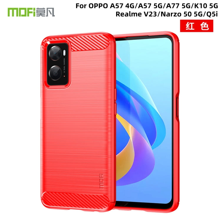 For OPPO A57 4G / A57 5G / A77 5G  MOFI Gentleness Series Brushed Texture Carbon Fiber Soft TPU Case(Red) -  by MOFI | Online Shopping South Africa | PMC TechLife