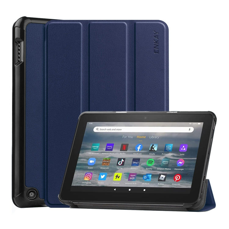 For Amazon Fire 7 12th 2022 ENKAY Smart Leather Tablet Case(Dark Blue) - Amazon by ENKAY | Online Shopping South Africa | PMC TechLife | Buy Now Pay Later Mobicred
