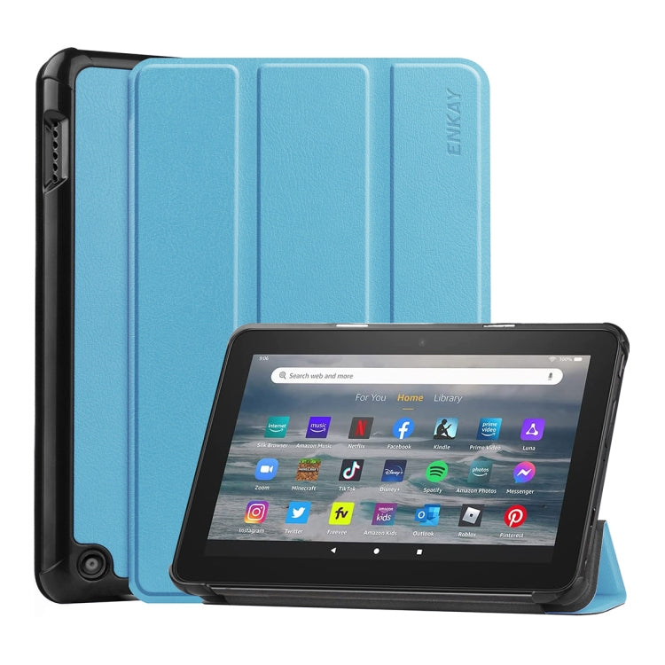 For Amazon Fire 7 12th 2022 ENKAY Smart Leather Tablet Case(Light Blue) - Amazon by ENKAY | Online Shopping South Africa | PMC TechLife | Buy Now Pay Later Mobicred