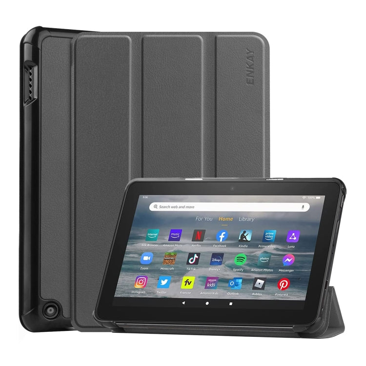 For Amazon Fire 7 12th 2022 ENKAY Smart Leather Tablet Case(Grey) - Amazon by ENKAY | Online Shopping South Africa | PMC TechLife | Buy Now Pay Later Mobicred