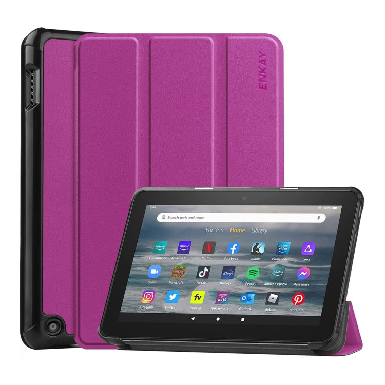 For Amazon Fire 7 12th 2022 ENKAY Smart Leather Tablet Case(Purple) - Amazon by ENKAY | Online Shopping South Africa | PMC TechLife | Buy Now Pay Later Mobicred