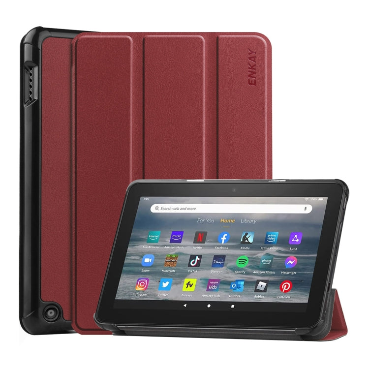 For Amazon Fire 7 12th 2022 ENKAY Smart Leather Tablet Case(Rose) - Amazon by ENKAY | Online Shopping South Africa | PMC TechLife | Buy Now Pay Later Mobicred