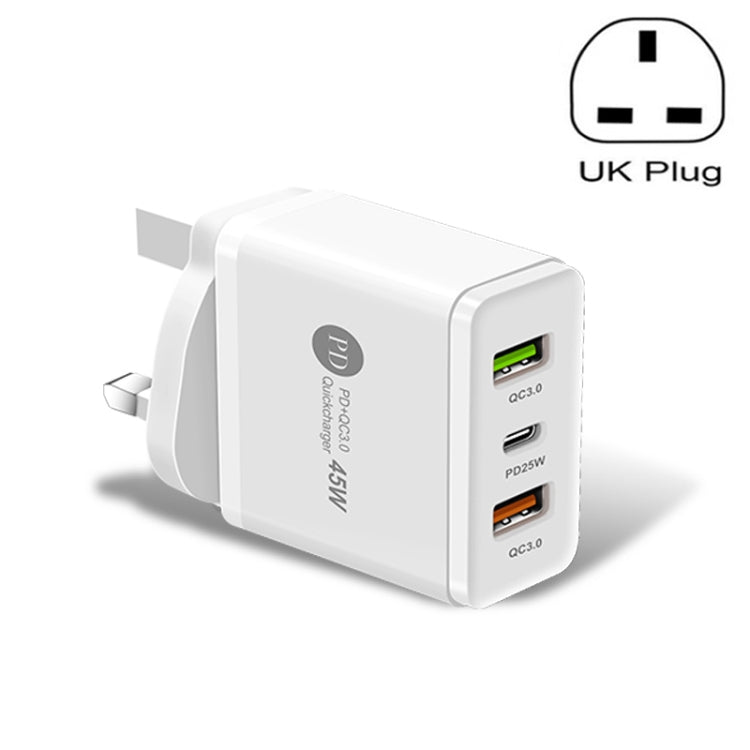 45W PD3.0 + 2 x QC3.0 USB Multi Port Quick Charger, UK Plug(White) - USB Charger by PMC Jewellery | Online Shopping South Africa | PMC Jewellery | Buy Now Pay Later Mobicred