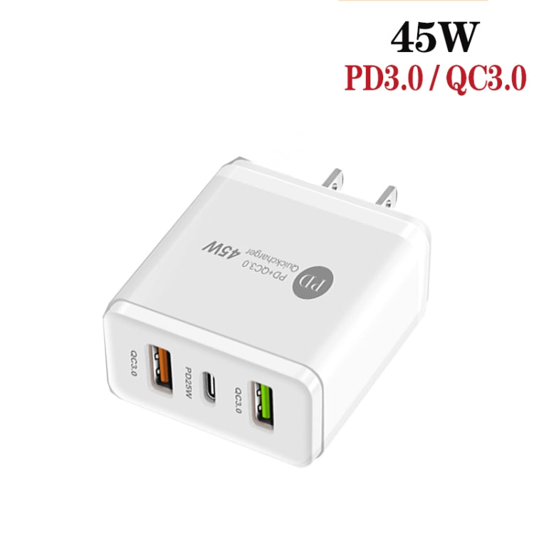 45W PD3.0 + 2 x QC3.0 USB Multi Port Charger with Type-C to Type-C Cable, US Plug(White) - USB Charger by PMC TechLife | Online Shopping South Africa | PMC TechLife | Buy Now Pay Later Mobicred