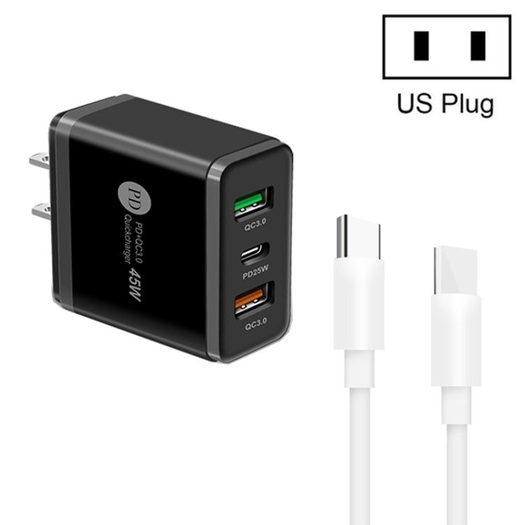 45W PD3.0 + 2 x QC3.0 USB Multi Port Charger with Type-C to Type-C Cable, US Plug(Black) - USB Charger by PMC TechLife | Online Shopping South Africa | PMC TechLife | Buy Now Pay Later Mobicred