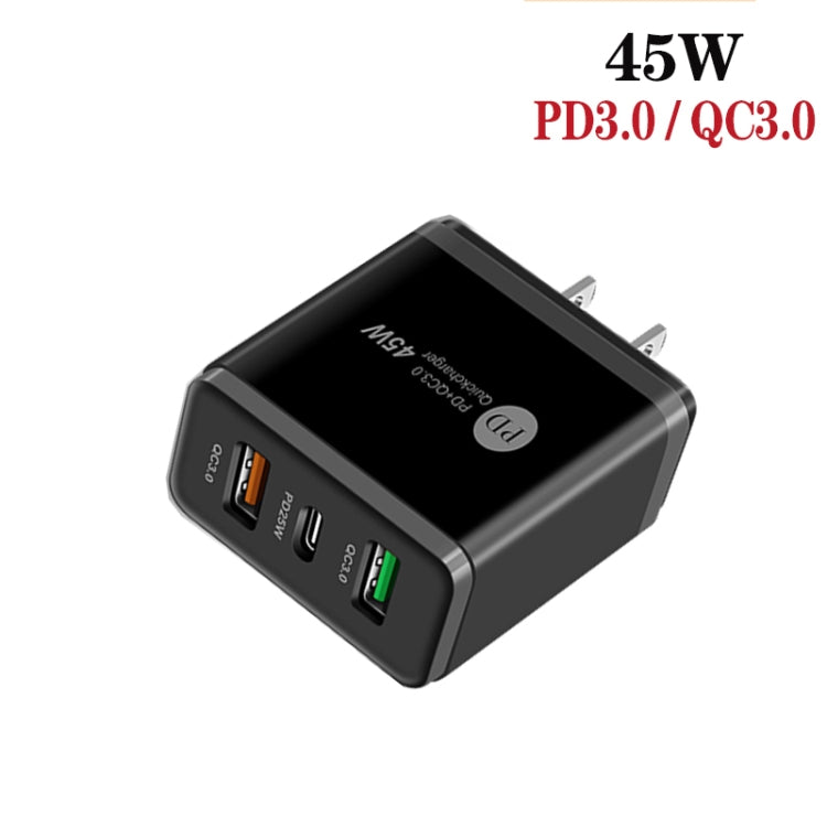 45W PD3.0 + 2 x QC3.0 USB Multi Port Charger with Type-C to Type-C Cable, US Plug(Black) - USB Charger by PMC TechLife | Online Shopping South Africa | PMC TechLife | Buy Now Pay Later Mobicred