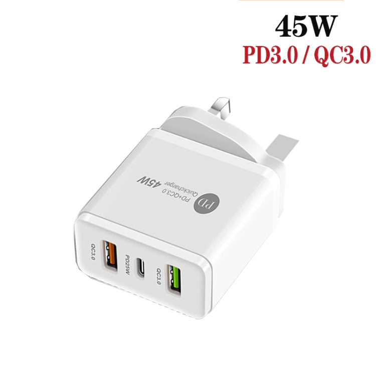 45W PD3.0 + 2 x QC3.0 USB Multi Port Charger with Type-C to Type-C Cable, UK Plug(White) - USB Charger by PMC TechLife | Online Shopping South Africa | PMC TechLife | Buy Now Pay Later Mobicred