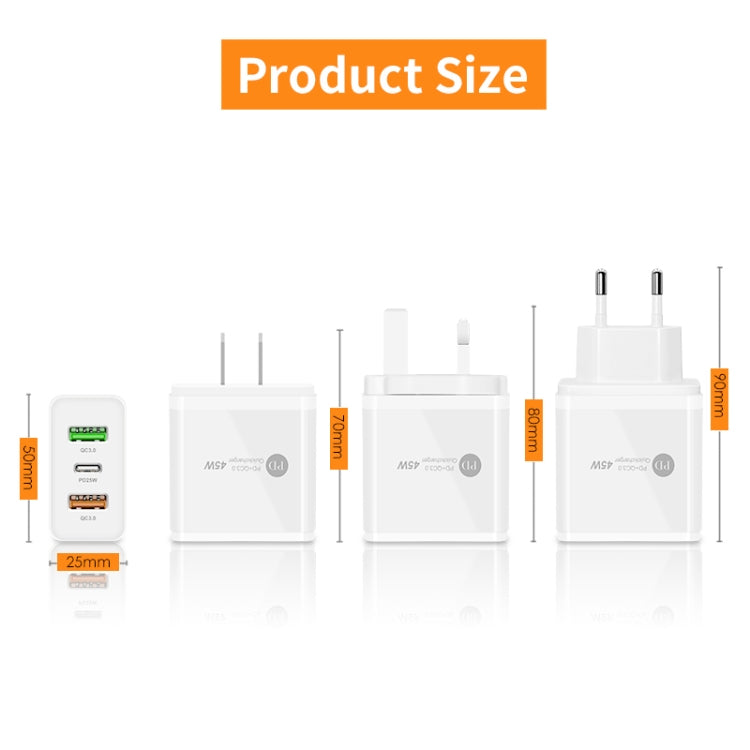 45W PD25W + 2 x QC3.0 USB Multi Port Charger with USB to 8 Pin Cable, US Plug(White) - free shipping - PMC Jewellery - Order now!