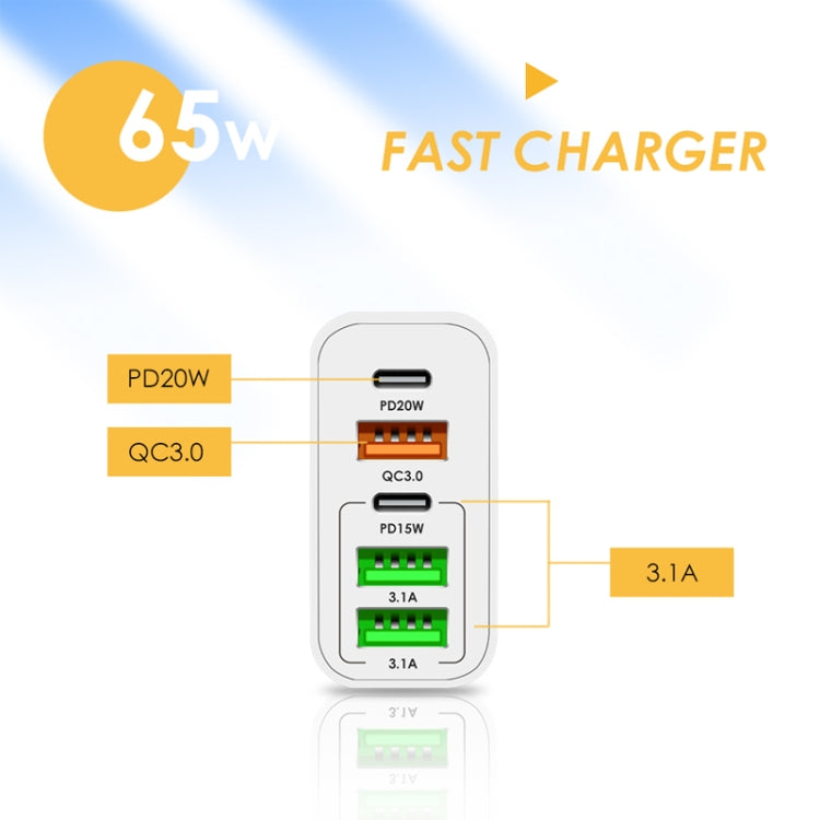 65W Dual PD Type-C + 3 x USB Multi Port Charger for Phone and Tablet PC, US Plug(Black) - free shipping - PMC Jewellery - Order now!