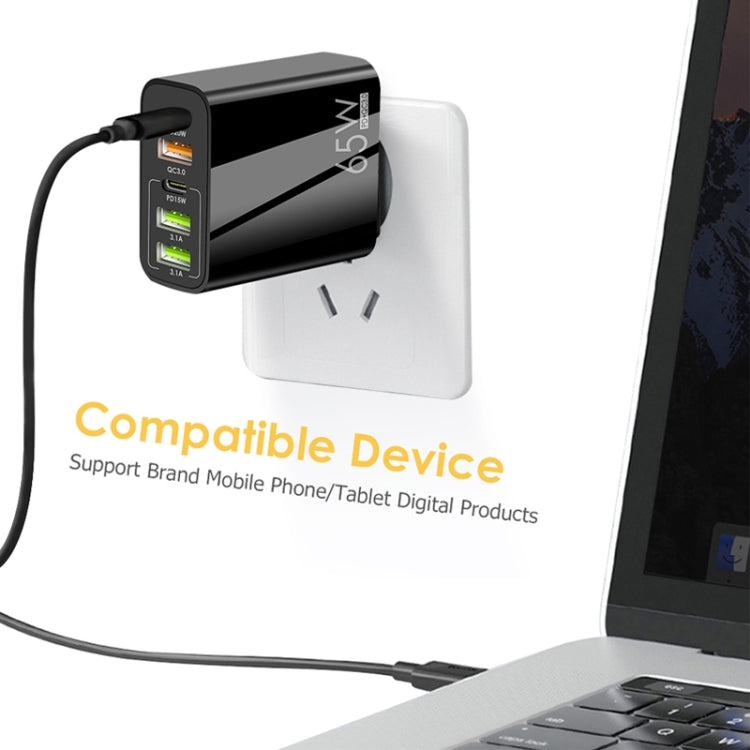 65W Dual PD Type-C + 3 x USB Multi Port Charger for Phone and Tablet PC, US Plug(Black) - free shipping - PMC Jewellery - Order now!