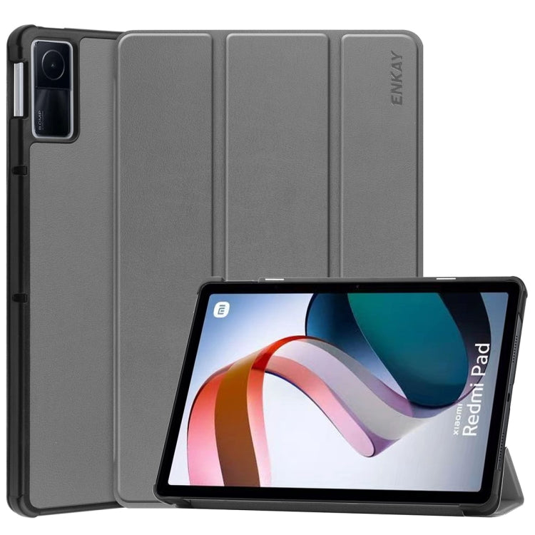 For Xiaomi Redmi Pad 10.61 inch ENKAY Tri-fold Custer Texture Leather Stand Smart Case(Grey) - free shipping - PMc TechLife - Order now!