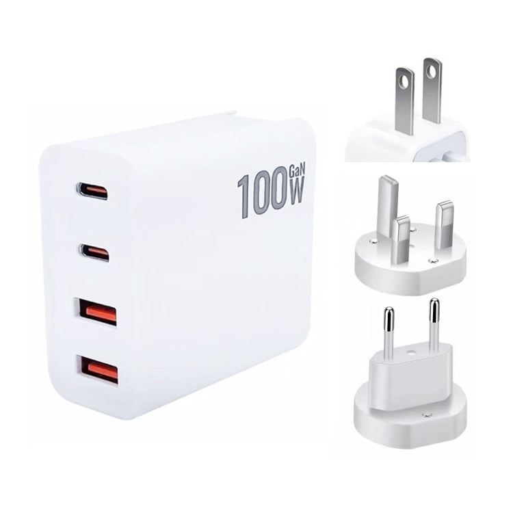 GaN 100W Dual USB + Dual USB-C/Type-C Multi Port Charger with 2m Type-C to Type-C Data Cable Set US / EU / UK Plug - Cable & Adapter by PMC Jewellery | Online Shopping South Africa | PMC Jewellery | Buy Now Pay Later Mobicred
