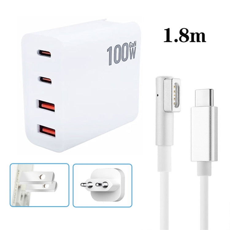 GaN 100W Dual USB+Dual USB-C/Type-C Multi Port Charger with  1.8m Type-C to MagSafe 1 / L Header Data Cable US / EU Plug - Cable & Adapter by PMC Jewellery | Online Shopping South Africa | PMC Jewellery | Buy Now Pay Later Mobicred