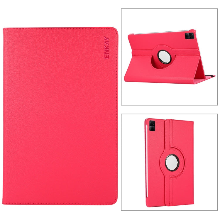 For Xiaomi Redmi Pad 10.61 ENKAY Hat-Prince 360 Degree Rotation Litchi Leather Smart Case(Rose Red) - free shipping - PMc TechLife - Order now!