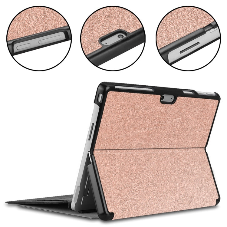 For Microsoft Surface Pro 9 JUNSUNMAY Custer Solid Color 3-Fold Stand Leather Tablet Case(Rose Gold) - free shipping - PMC Jewellery - Order now!