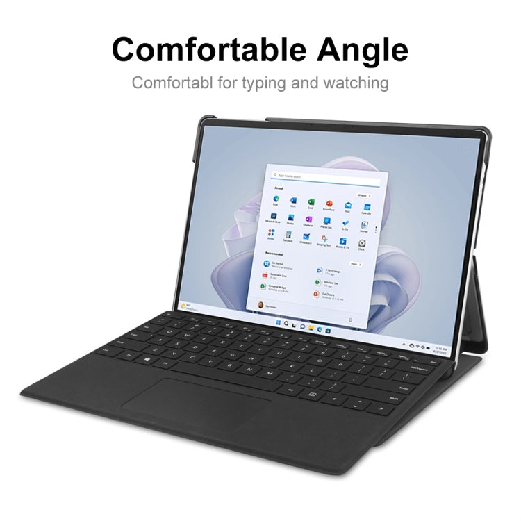 For Microsoft Surface Pro 9 JUNSUNMAY Custer Solid Color 3-Fold Stand Leather Tablet Case(Black) - free shipping - PMC Jewellery - Order now!