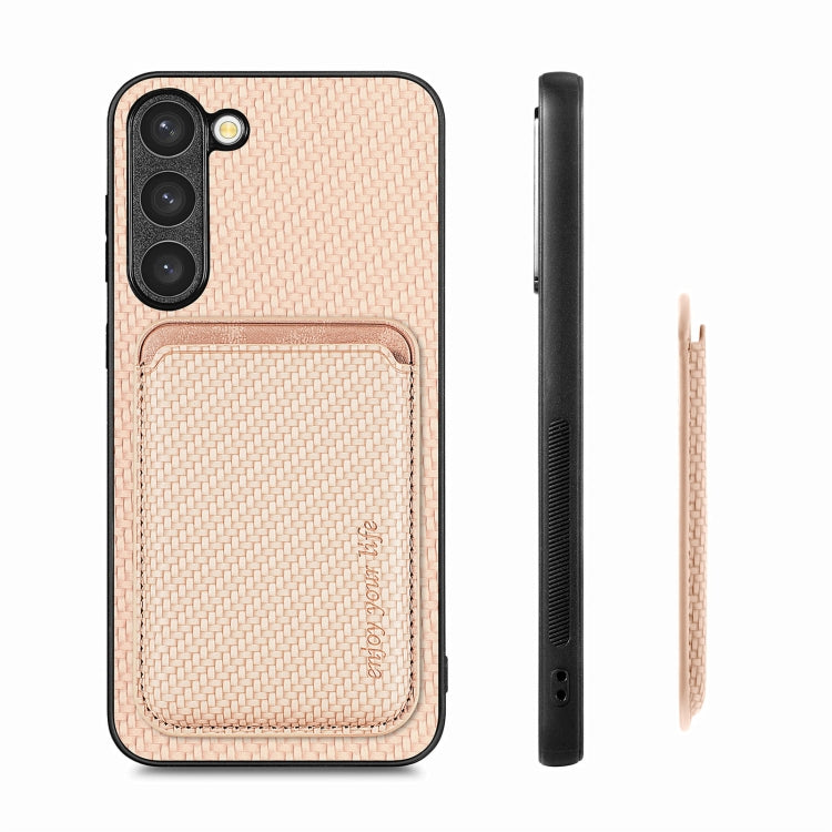 For Samsung Galaxy S23+ 5G Carbon Fiber Leather Card Magsafe Case(Khaki) - Galaxy S23+ 5G Cases by PMC TechLife | Online Shopping South Africa | PMC TechLife