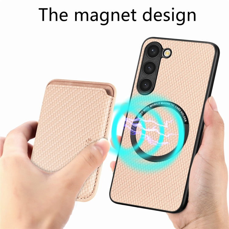 For Samsung Galaxy S23+ 5G Carbon Fiber Leather Card Magsafe Case(Khaki) - Galaxy S23+ 5G Cases by PMC TechLife | Online Shopping South Africa | PMC TechLife