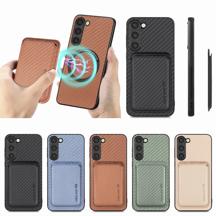 For Samsung Galaxy S23+ 5G Carbon Fiber Leather Card Magsafe Case(Khaki) - Galaxy S23+ 5G Cases by PMC TechLife | Online Shopping South Africa | PMC TechLife
