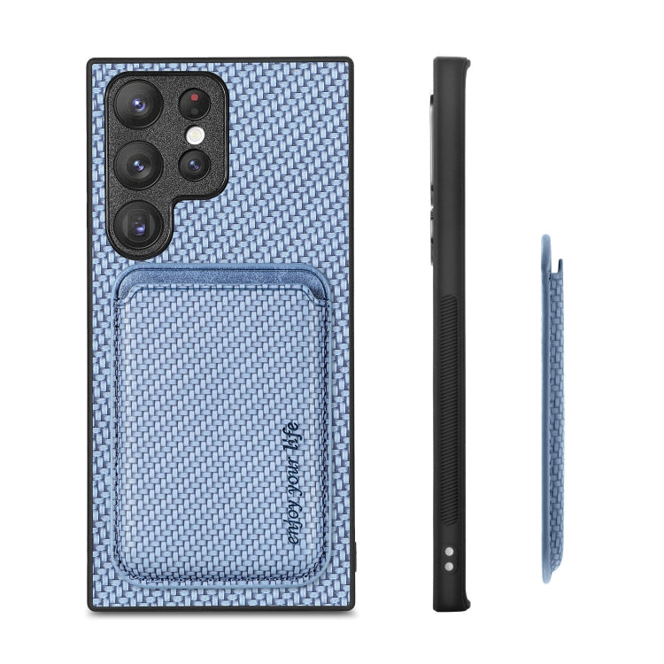 For Samsung Galaxy S23 Ultra 5G Carbon Fiber Leather Card Magsafe Case(Blue) - Galaxy S23 Ultra 5G Cases by PMC TechLife | Online Shopping South Africa | PMC TechLife