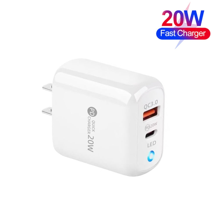 PD04 PD20W Type-C + QC18W USB Mobile Phone Charger with LED Indicator, US Plug(White) - free shipping - PMC Jewellery - Order now!