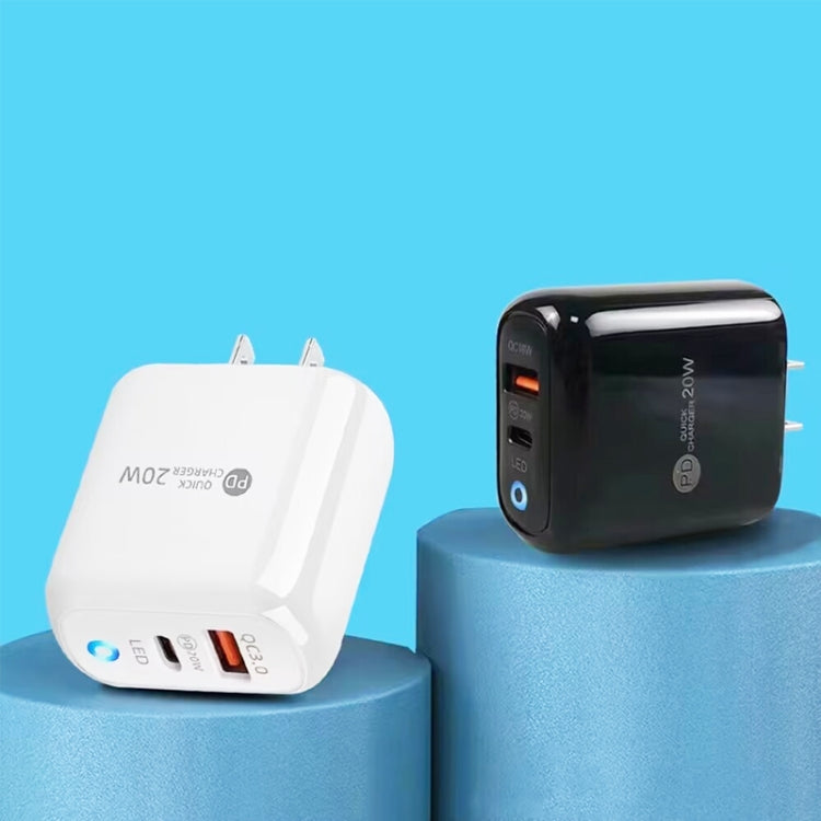 PD04 PD20W Type-C + QC18W USB Mobile Phone Charger with LED Indicator, US Plug(White) - free shipping - PMC Jewellery - Order now!