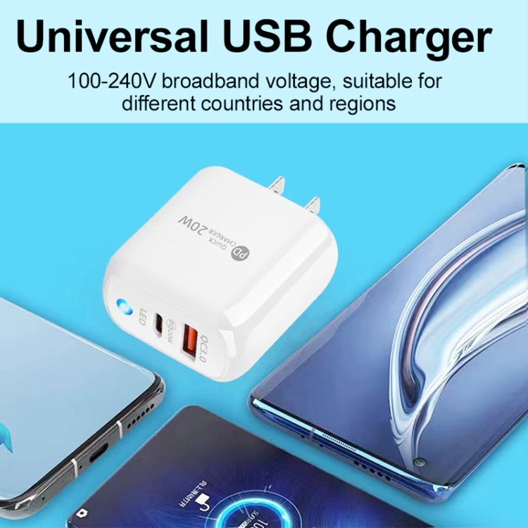 PD04 PD20W Type-C + QC18W USB Mobile Phone Charger with LED Indicator, UK Plug(White) - free shipping - PMC Jewellery - Order now!