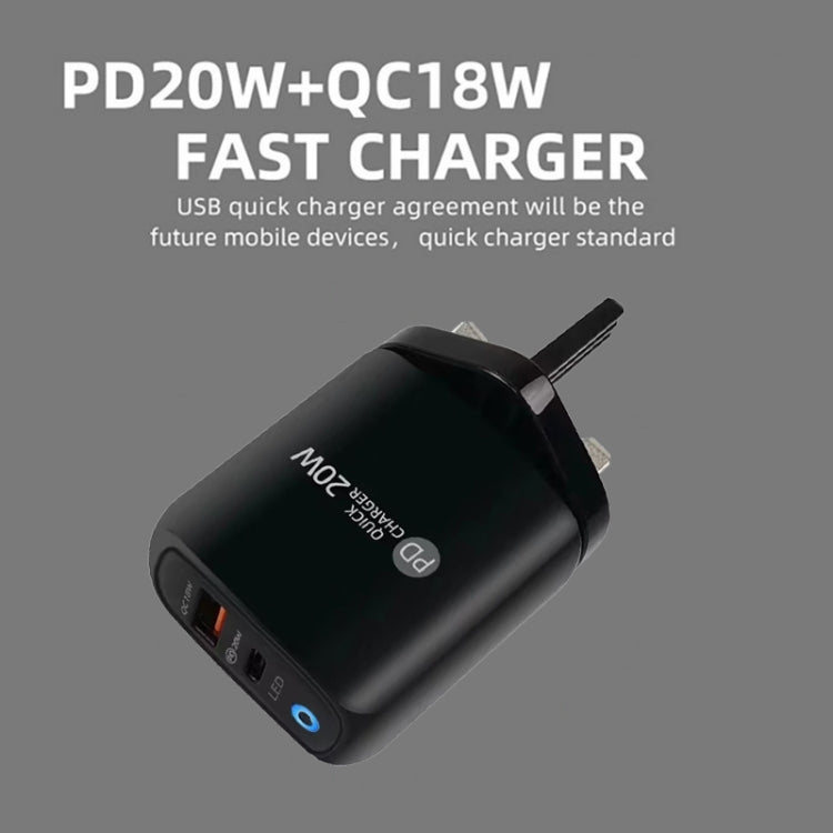 PD04 PD20W Type-C + QC18W USB Mobile Phone Charger with LED Indicator, UK Plug(White) - free shipping - PMC Jewellery - Order now!