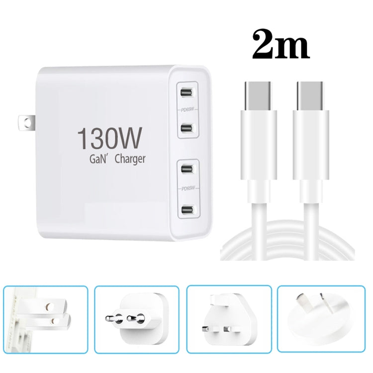 130W USB-C/Type-C Four Port GaN Charger with 2m USB-C/Type-C to USB-C/Type-C Data Cable Set EU / UK / AU / US Plug - Cable & Adapter by PMC Jewellery | Online Shopping South Africa | PMC Jewellery | Buy Now Pay Later Mobicred