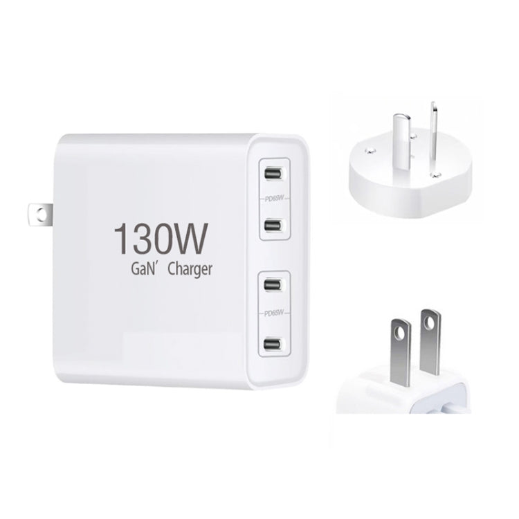 GaN 130W 4-Port USB-C PD65W / PD30W Multi Port Type-C Charger with  1.8m Type-C to MagSafe 2 / T Header Data Cable US / AU Plug - Cable & Adapter by PMC Jewellery | Online Shopping South Africa | PMC Jewellery | Buy Now Pay Later Mobicred