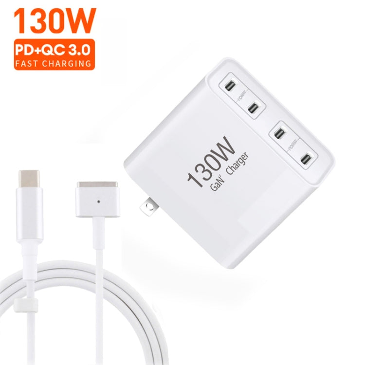 GaN 130W 4-Port USB-C PD65W / PD30W Multi Port Type-C Charger with  1.8m Type-C to MagSafe 2 / T Header Data Cable US / AU Plug - Cable & Adapter by PMC Jewellery | Online Shopping South Africa | PMC Jewellery | Buy Now Pay Later Mobicred